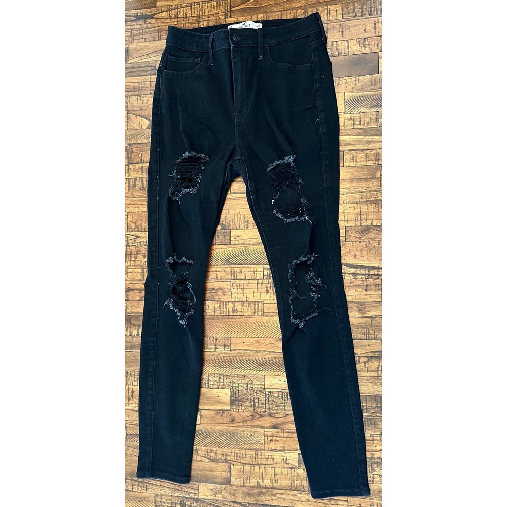 HOLLISTER 7R W28 L28 Curvy High-Rise Super Skinny Black Ripped Distressed‎ Jeans